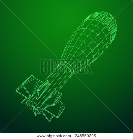 Missile, Nuclear Bomb Or Mortar Mine Wireframe Low Poly Mesh Vector Illustration