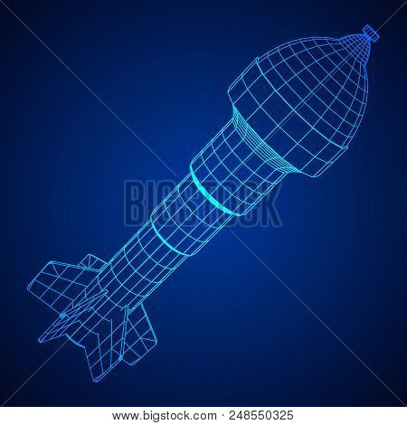 Missile, Nuclear Bomb Or Mortar Mine Wireframe Low Poly Mesh Vector Illustration