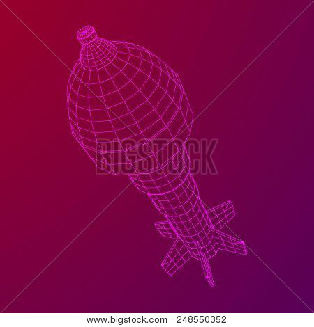 Missile, Nuclear Bomb Or Mortar Mine Wireframe Low Poly Mesh Vector Illustration
