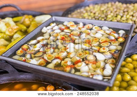 Olives Stuffed With Fish And Anchovies In Market