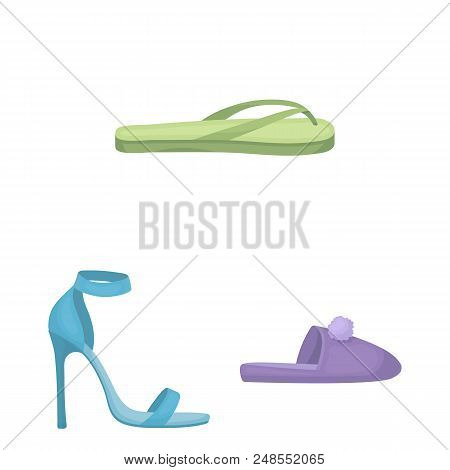 A Variety Of Shoes Cartoon Icons In Set Collection For Design. Boot, Sneakers Vector Symbol Stock  I