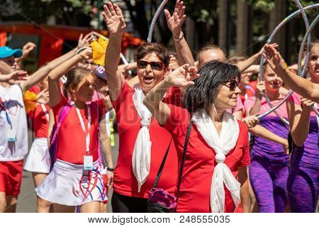 Prague, Czech Republic - July 1, 2018: Women Parading At Sokolsky Slet, A Once-every-six-years Gathe