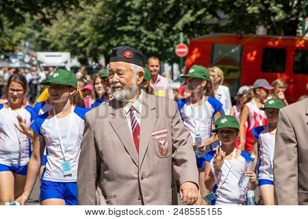 Prague, Czech Republic - July 1, 2018: People Parading At Sokolsky Slet, A Once-every-six-years Gath