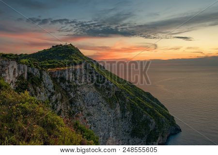 Kampi, The Place For The Most Beautiful Sunset In Zakynthos Island. Summer Time Sunset In Zante