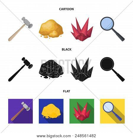 A Jeweler Hammer, A Magnifier, A Copper Ore, A Crystal. Precious Minerals And A Jeweler Set Collecti