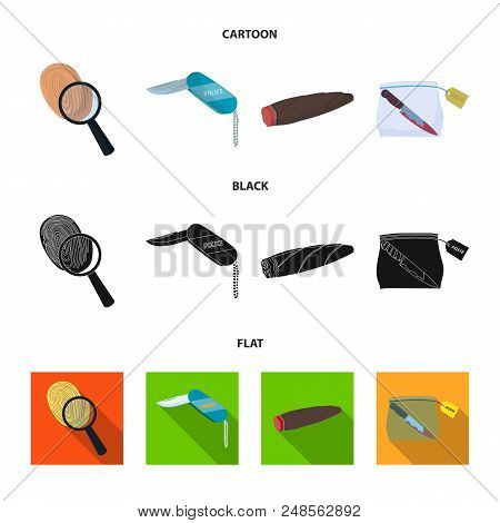 A Fingerprint Study, A Folding Knife, A Cigar Detective, A Crime Weapon Tool In The Package. Crime A