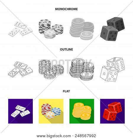 Domino Bones, Stack Of Chips, A Pile Of Mont, Playing Blocks. Casino And Gambling Set Collection Ico