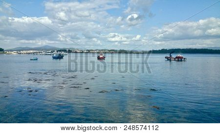 Some Fishing Boats Near A Toxa Island In O Grove Spain