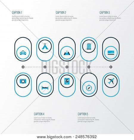 Exploration Icons Colored Set With Identification Document, Cab, Mastercard And Other Photo Device E
