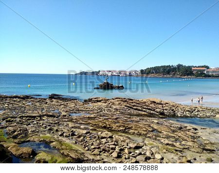 View Of The Sea From The Urban Beach Of Silgar In Sanxenxo Galicia Spain.