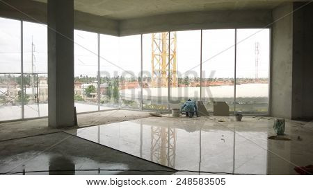 The Worker On Site Under Construction Background.