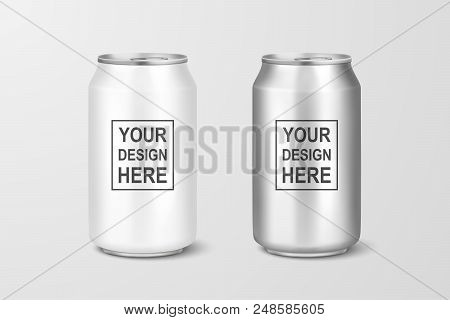 Vector Realistic 3d Empty Glossy Metal Silver Aluminium Beer Pack Or Can Visual 330ml. Can Be Used F