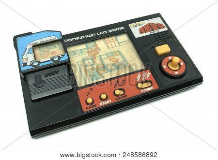 Bangkok, Thailand - March 31, 2017 : Old Portable Game Console, Yonezawaon Lcd Game Multi Boy Isolat