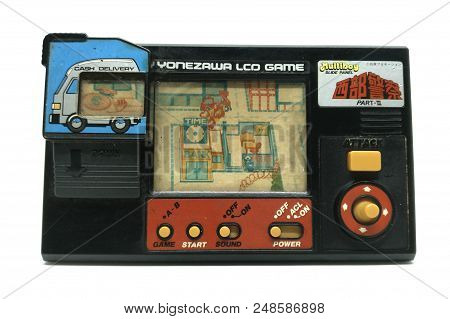 Bangkok, Thailand - March 31, 2017 : Old Portable Game Console, Yonezawaon Lcd Game Multi Boy Isolat