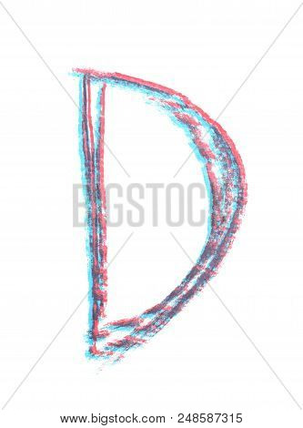 Single Hand Drawn With The Chalk D Letter Isolated Over The White Background