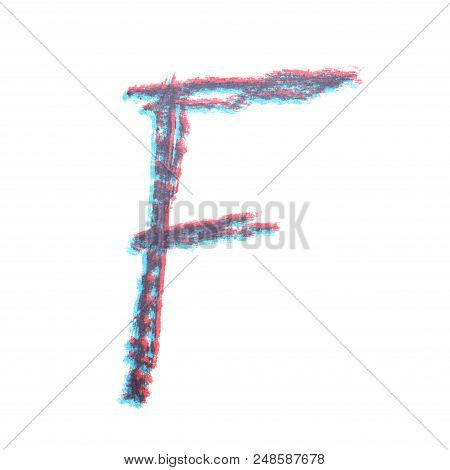 Single Hand Drawn With The Chalk F Letter Isolated Over The White Background