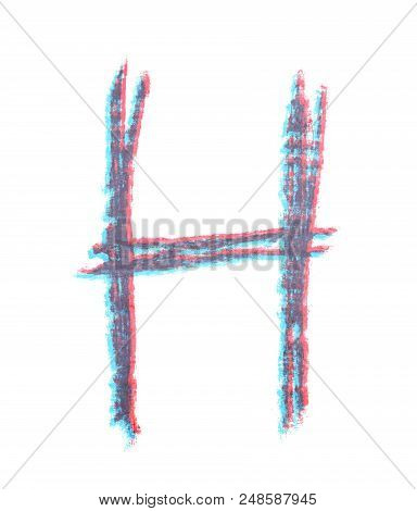 Single Hand Drawn With The Chalk H Letter Isolated Over The White Background