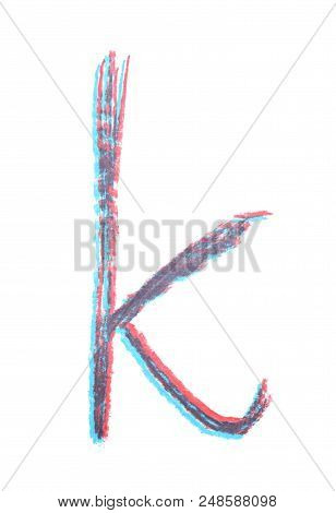 Single Hand Drawn With The Chalk K Letter Isolated Over The White Background