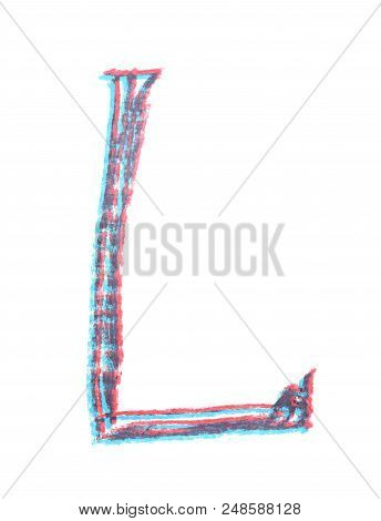 Single Hand Drawn With The Chalk L Letter Isolated Over The White Background