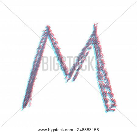 Single Hand Drawn With The Chalk M Letter Isolated Over The White Background