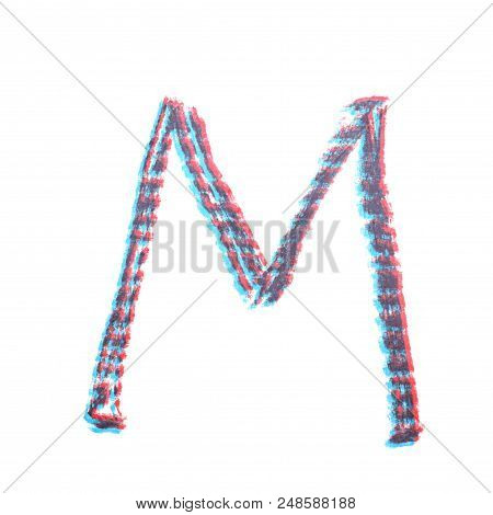 Single Hand Drawn With The Chalk M Letter Isolated Over The White Background
