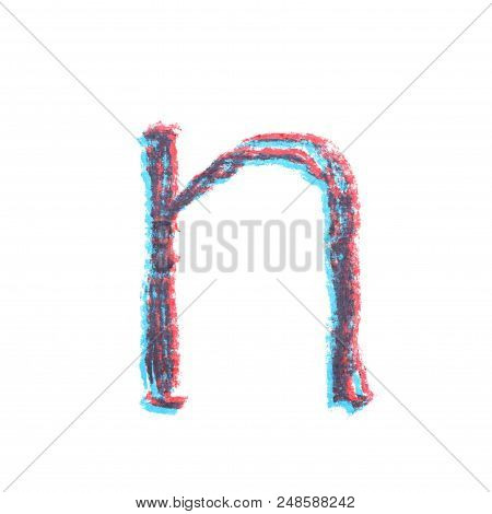 Single Hand Drawn With The Chalk N Letter Isolated Over The White Background