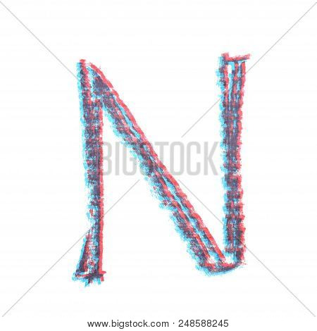 Single Hand Drawn With The Chalk N Letter Isolated Over The White Background