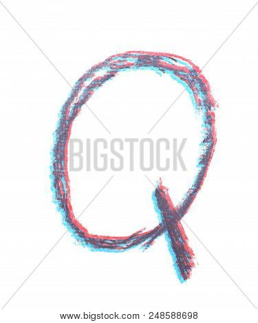 Single Hand Drawn With The Chalk Q Letter Isolated Over The White Background