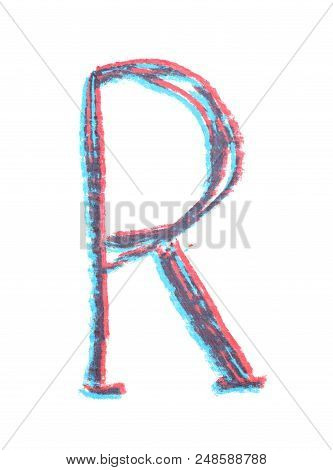 Single Hand Drawn With The Chalk R Letter Isolated Over The White Background