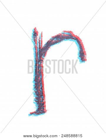 Single Hand Drawn With The Chalk R Letter Isolated Over The White Background