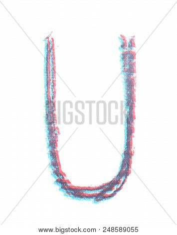 Single Hand Drawn With The Chalk U Letter Isolated Over The White Background