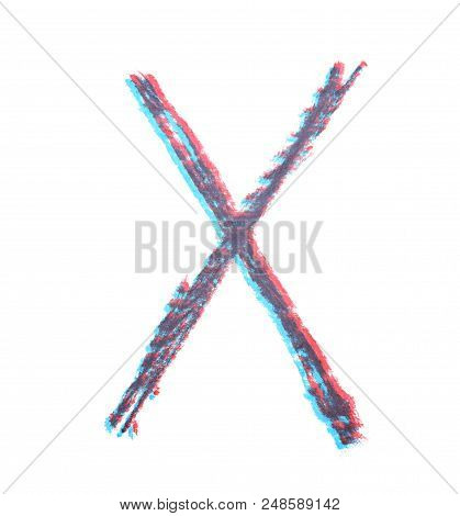 Single Hand Drawn With The Chalk X Letter Isolated Over The White Background