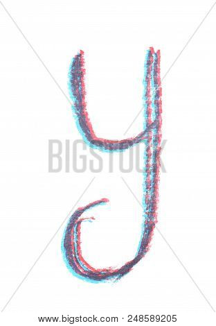 Single Hand Drawn With The Chalk Y Letter Isolated Over The White Background