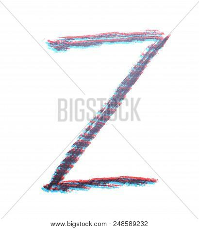 Single Hand Drawn With The Chalk Z Letter Isolated Over The White Background