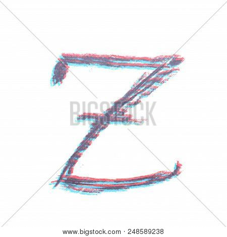 Single Hand Drawn With The Chalk Z Letter Isolated Over The White Background