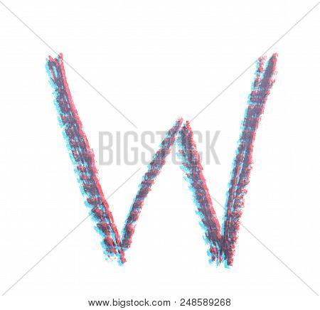 Single Hand Drawn With The Chalk W Letter Isolated Over The White Background