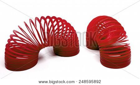 Bangkok, Thailand - March  20, 2018 : Red Slinky Spring Toy Isolated On White Background. Illustrati