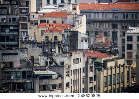 View Of Aged And Dirty Concrete Buildings In Downtown San Paolo, Brazil.