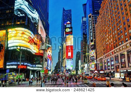 Night View Of Times Square-central And Main Square Of New York. Usa.
