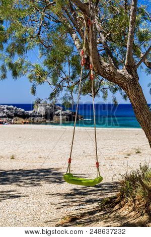 Amazing Ammoudi Beach With Turquoise Water And Beautiful View In Crete Island, Greece .