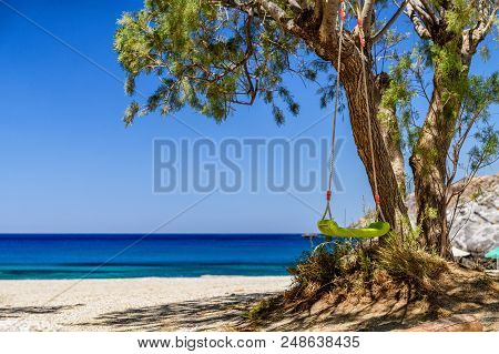 Amazing Ammoudi Beach With Turquoise Water And Beautiful View In Crete Island, Greece .