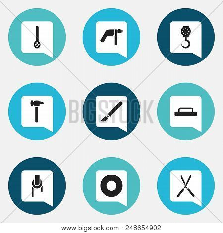 Set Of 9 Editable Apparatus Icons. Includes Symbols Such As Float, Screwdriver, Weighing Machine And