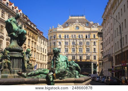 Vienna, Austria - May, 22:view Of The Donnerbrunnen Fountain On May 22, 2018