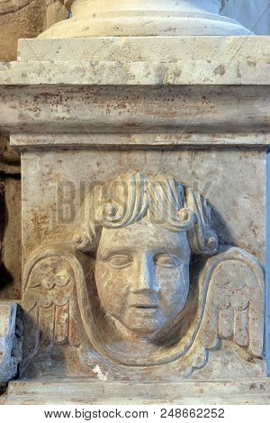 PUPNAT, CROATIA - MARCH 21: Angel statue on the altar in the Church of Our Lady of the Snows in Pupnat, Korcula island, Croatia, on March 21, 2017.