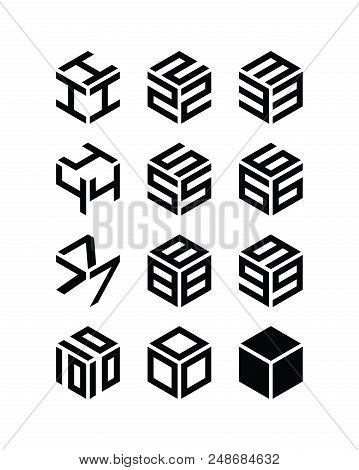 Set Of Cubic Numbers. Vector Isometric Symbols.
