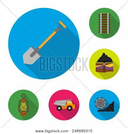 Mining Industry Flat Icons In Set Collection For Design. Equipment And Tools Vector Symbol Stock  Il