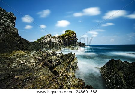 Mistical View The Beautiful Of Kapas Island Located In Malaysia With Unique Rocks Formation And Blue