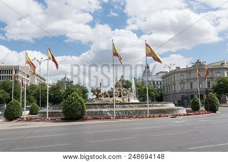 Cibles Square In Madrid With Taxis And Floral Ornaments