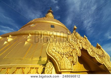 Laykyun Sekkya close-up view in Monywa, Myanmar. Bodhi Tataung Standing Buddha is the second tallest statue in the world.