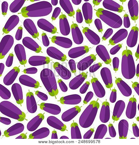 Summer Vegetable Seamless Pattern. Retro Style Background Ornament With Eggpalnt Or Brinjal Vegetabl